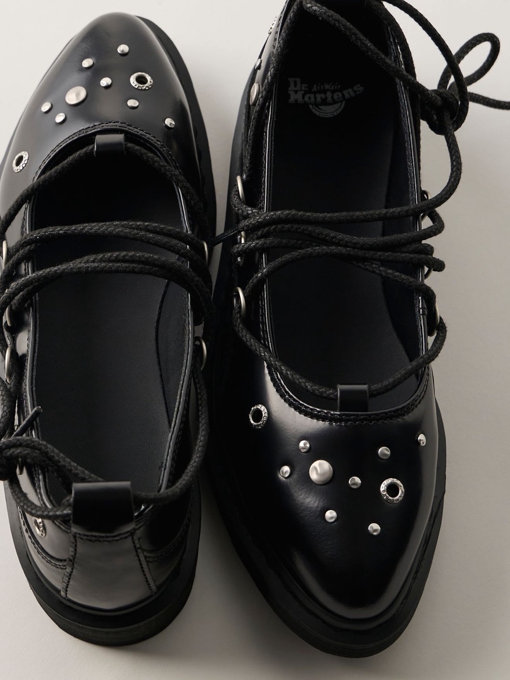 Dr. Martens Black Elphie II HDW Studded Lace-Up Ballet Flats
